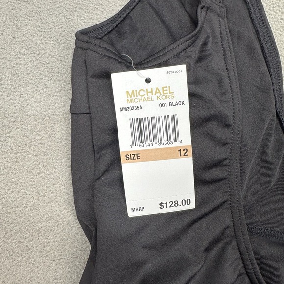 Michael Kors Black‎ One Piece Swimsuit Size 12 Gold Grommet Detail V Neck NWT - Picture 8 of 11